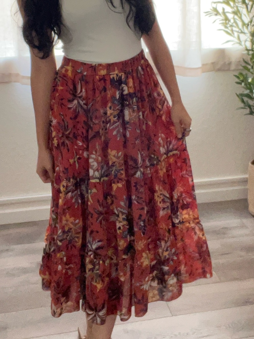 Orange Floral Midi Skirt